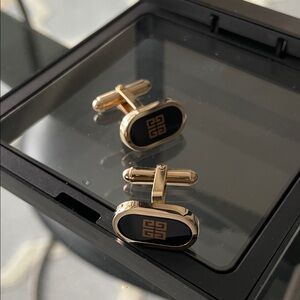 Givenchy Gold-Tone Cufflinks with Black Enamel Logo